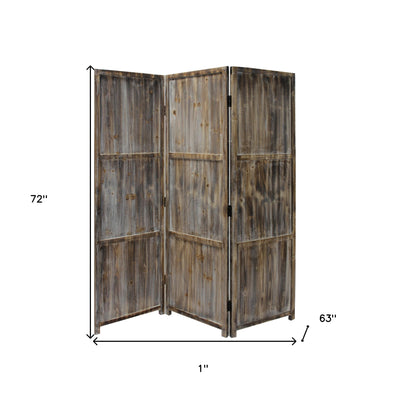 1" x 63" x 72" Brown 3 Panel Solid Wood Fortress  Screen
