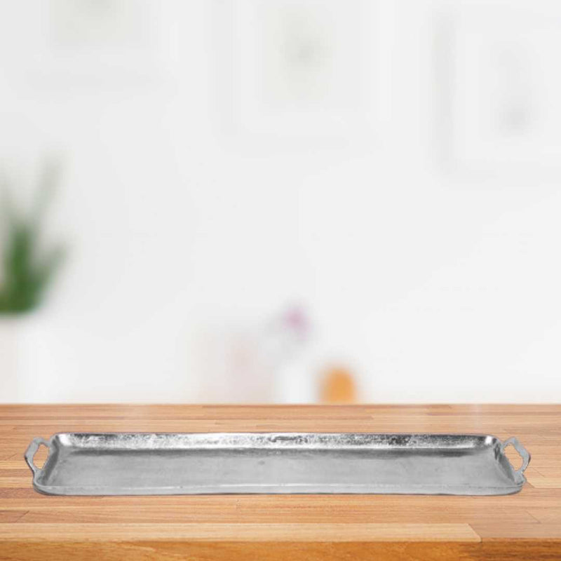 36" Silver Stainless Steel Indoor Outdoor Tray With Handles