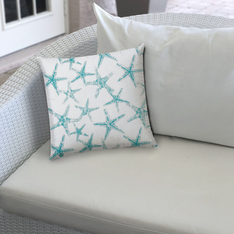 20" X 20" Turquoise And White Zippered Polyester Coastal Throw Pillow Cover