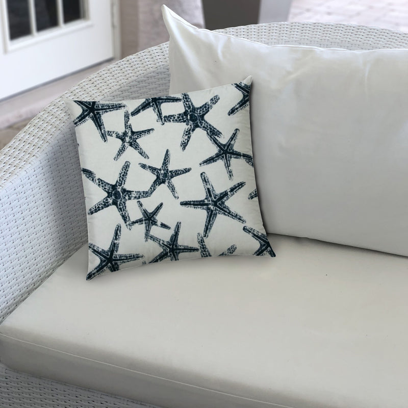 20" X 20" Navy And White Zippered Polyester Coastal Throw Pillow Cover