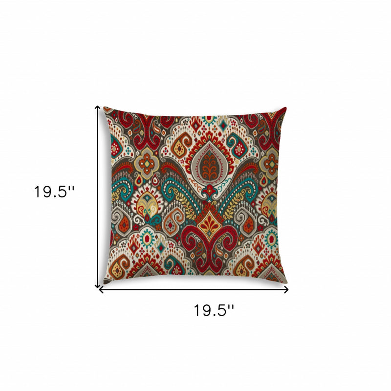 20" X 20" Teal Red And Gray Zippered Polyester Paisley Throw Pillow Cover