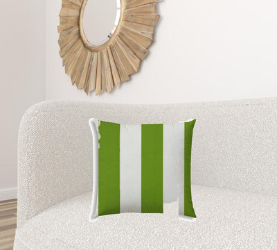 20" X 20" Green And Ivory Zippered Polyester Striped Throw Pillow Cover