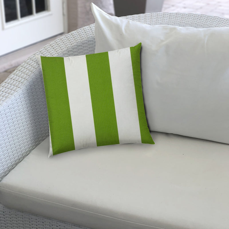 20" X 20" Green And Ivory Zippered Polyester Striped Throw Pillow Cover