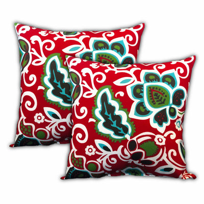 Set Of Three 19" X 19" Turquoise And Green Zippered Floral Throw Indoor Outdoor Pillow Cover