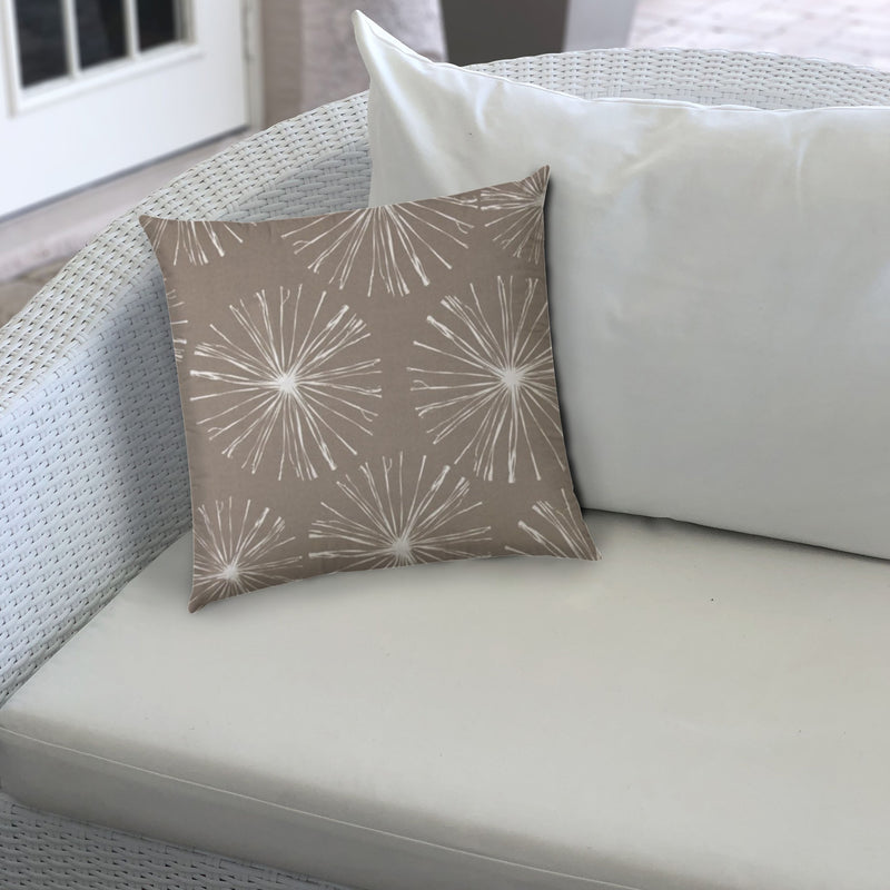 20" X 20" Taupe And White Zippered Polyester Floral Throw Pillow Cover