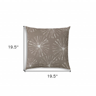 20" X 20" Taupe And White Zippered Polyester Floral Throw Pillow Cover