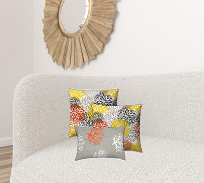 Set Of Three 19" X 19" Gray And White Zippered Floral Throw Indoor Outdoor Pillow Cover