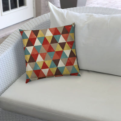 20" X 20" Red Brown And White Zippered Polyester Geometric Throw Pillow Cover
