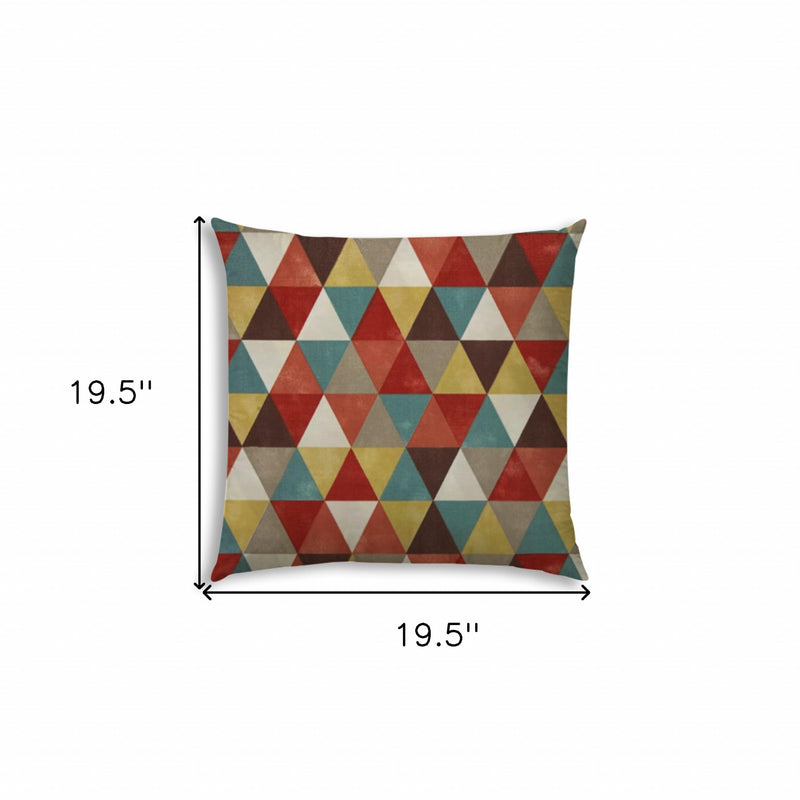 20" X 20" Red Brown And White Zippered Polyester Geometric Throw Pillow Cover