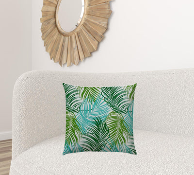 20" X 20" Aqua Green And White Zippered Polyester Tropical Throw Pillow Cover