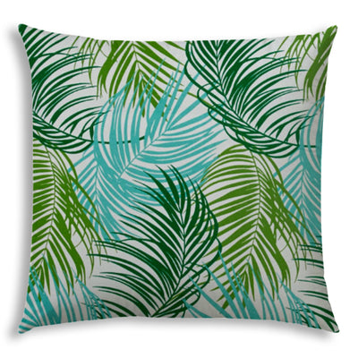 20" X 20" Aqua Green And White Zippered Polyester Tropical Throw Pillow Cover
