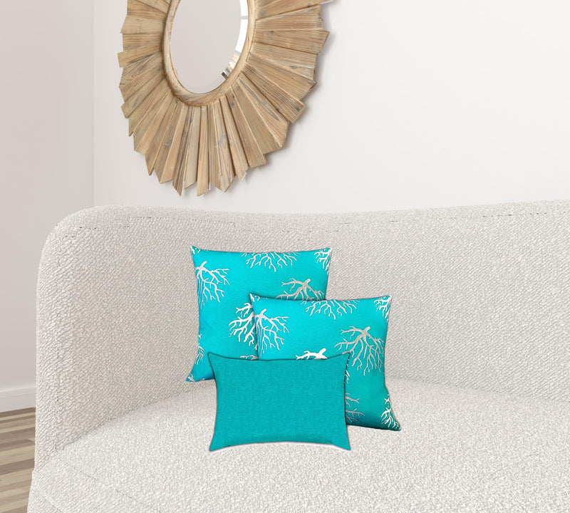 Set Of Three 19" X 19" Ocean Blue And White Zippered Coastal Throw Indoor Outdoor Pillow Cover