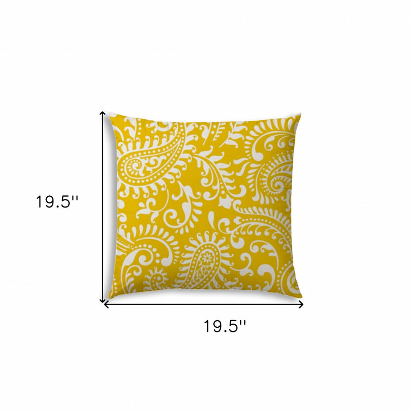 20" X 20" Cream Yellow And White Zippered Polyester Paisley Throw Pillow Cover