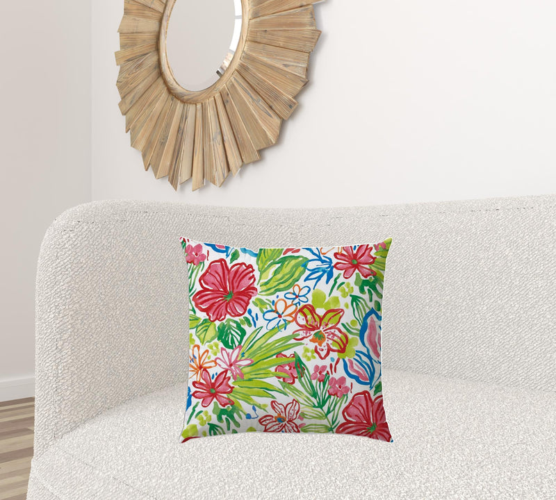 20" X 20" White Red And Green Zippered Polyester Floral Throw Pillow Cover
