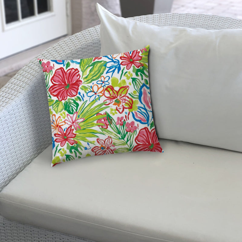 20" X 20" White Red And Green Zippered Polyester Floral Throw Pillow Cover