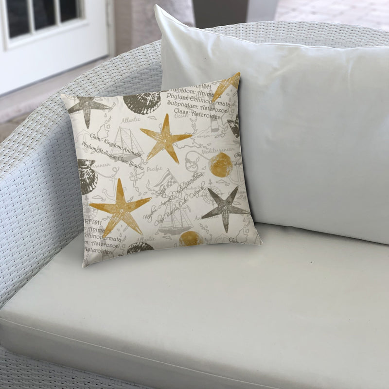 20" X 20" Gold Yellow And Cream Boat Zippered Polyester Coastal Throw Pillow Cover