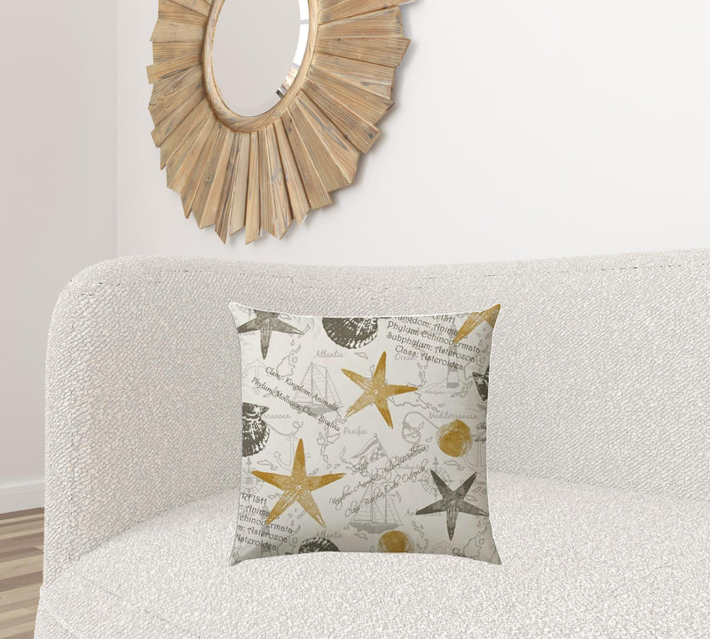 20" X 20" Gold Yellow And Cream Boat Zippered Polyester Coastal Throw Pillow Cover