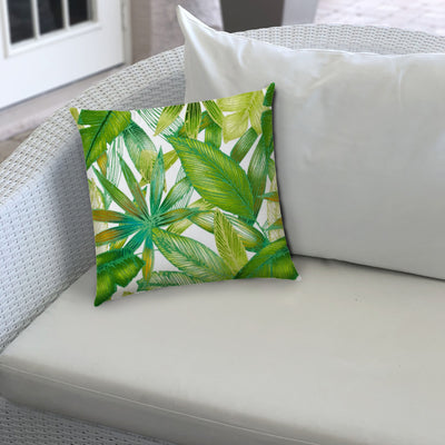 20" X 20" Teal Green And White Zippered Polyester Tropical Throw Pillow Cover