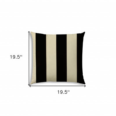 20" X 20" Black And Ivory Zippered Polyester Striped Throw Pillow Cover