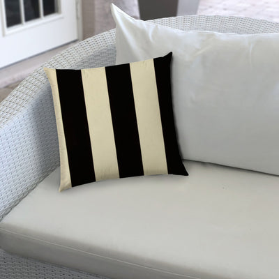 20" X 20" Black And Ivory Zippered Polyester Striped Throw Pillow Cover
