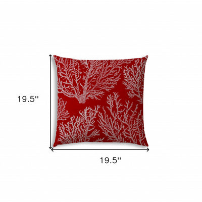 20" X 20" Red And White Zippered Polyester Coastal Throw Pillow Cover