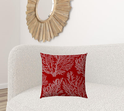 20" X 20" Red And White Zippered Polyester Coastal Throw Pillow Cover