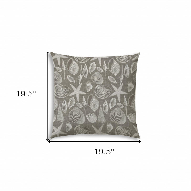 20" X 20" Cream And Gray Seashells Zippered Polyester Coastal Throw Pillow Cover