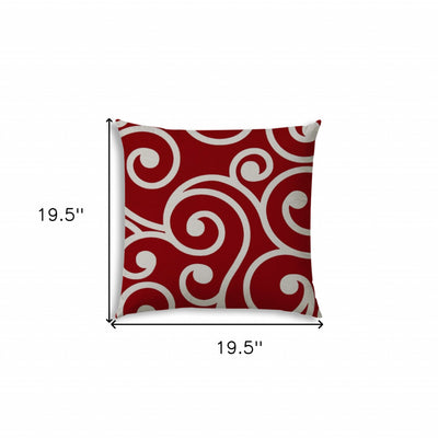 20" X 20" Red And White Zippered Polyester Swirl Throw Pillow Cover