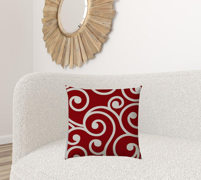 20" X 20" Red And White Zippered Polyester Swirl Throw Pillow Cover