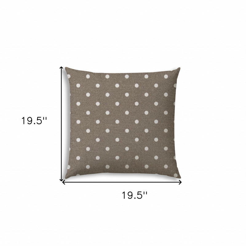 20" X 20" Taupe And White Zippered Polyester Polka Dots Throw Pillow Cover