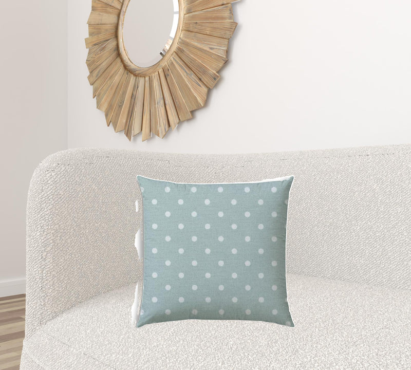 20" X 20" Seafoam And White Zippered Polyester Polka Dots Throw Pillow Cover