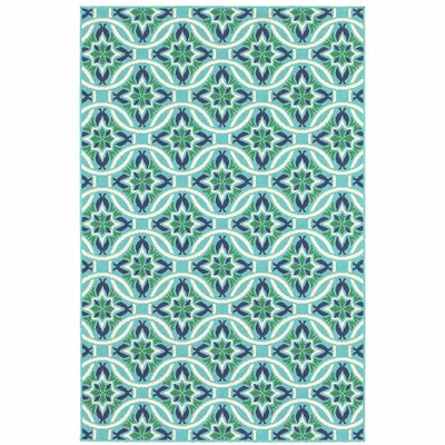 2' x 3' Blue and Green Geometric Stain Resistant Indoor Outdoor Area Rug