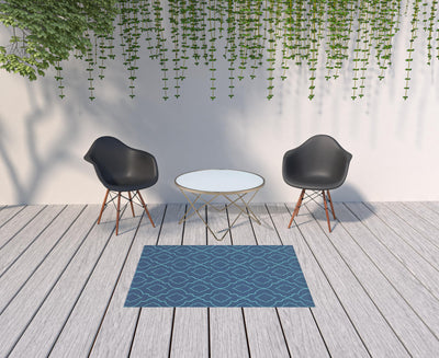 4' x 6' Blue Geometric Stain Resistant Indoor Outdoor Area Rug