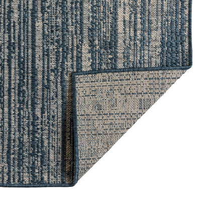 5' x 8' Gray and Blue Striped Stain Resistant Indoor Outdoor Area Rug