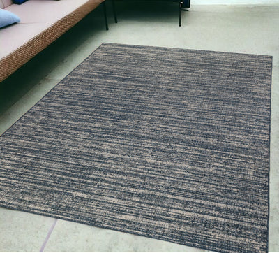 5' x 8' Gray and Blue Striped Stain Resistant Indoor Outdoor Area Rug