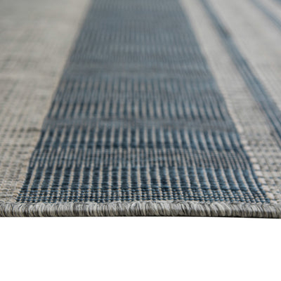 5' x 8' Blue and Gray Striped Stain Resistant Indoor Outdoor Area Rug