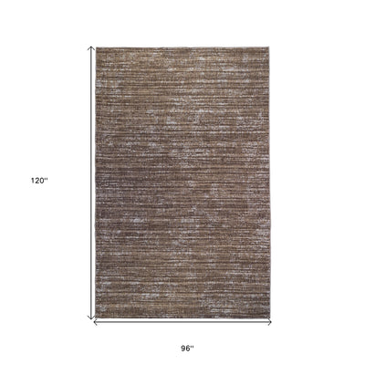 8' x 10' Brown and Ivory Striped Stain Resistant Indoor Outdoor Area Rug
