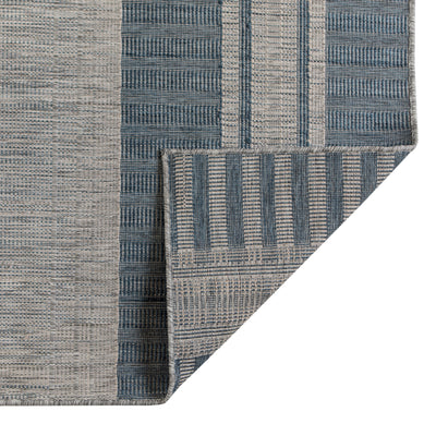 8' Runner Blue and Gray Striped Stain Resistant Indoor Outdoor Runner Rug