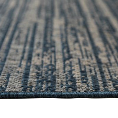 8' Runner Gray and Blue Striped Stain Resistant Indoor Outdoor Runner Rug
