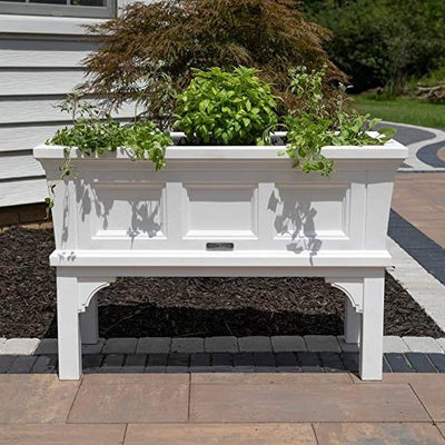 White Rectangular Raised Garden Bed Planter Box with Removeable Trays