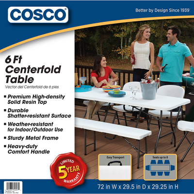 Cosco 6 Foot Centerfold Folding Table, Black