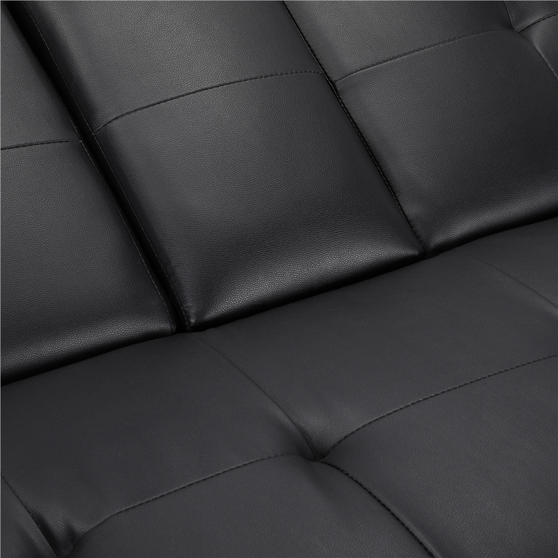 Luxurygoods Modern Faux Leather Reclining Futon with Cupholders and Pillows, Black
