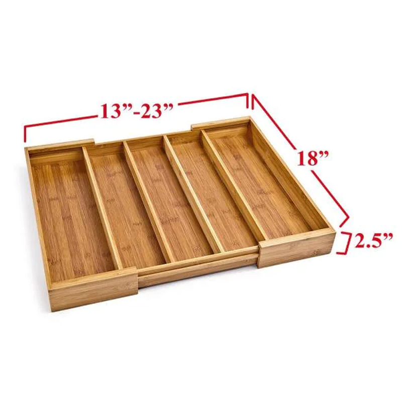 Bamboo Expandable 5 Large Compartment Adjustable Cutlery Drawer Tray Organizer