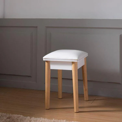 White MDF Wooden Vanity Stool with PU Seat(15.75 In. H X 15.75 In. W X 11.81 In. D )