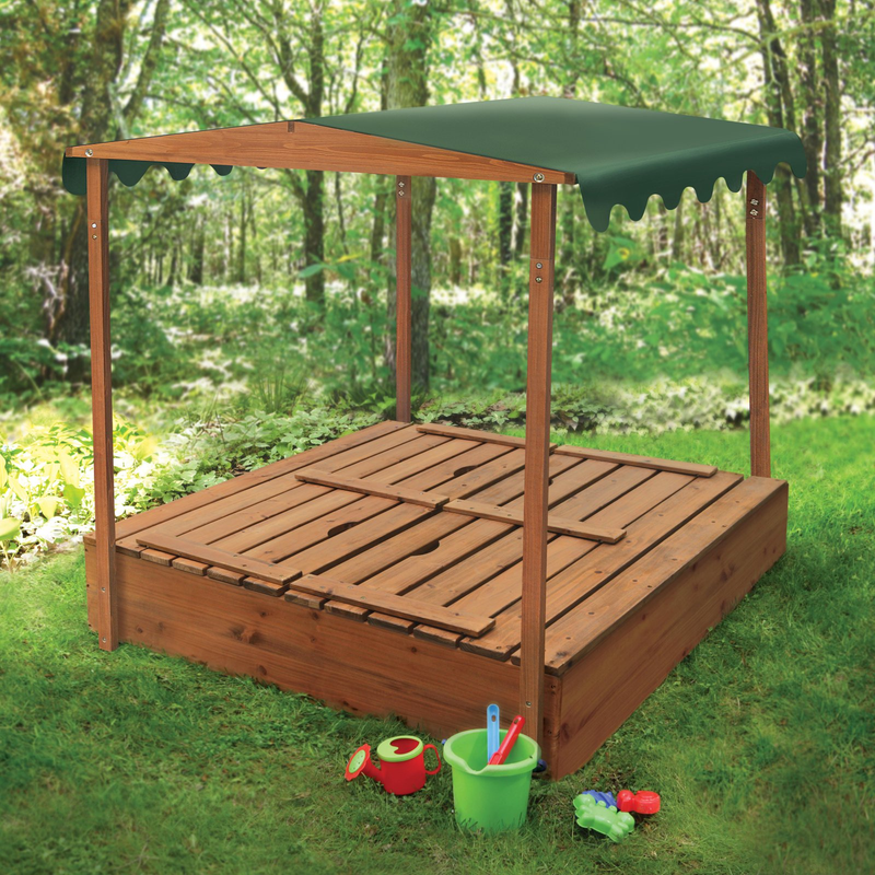 Badger Basket Covered Convertible Cedar Sandbox with Canopy and 2 Bench Seats