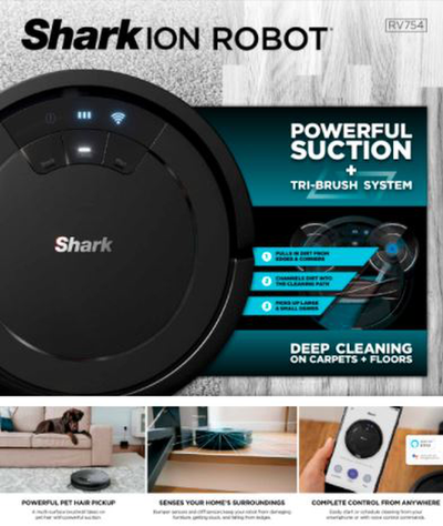 Shark ION Robot Vacuum, Wi-Fi Connected, Works with Google Assistant, Multi-Surface Cleaning, Carpets, Hard Floors, Black (RV754)