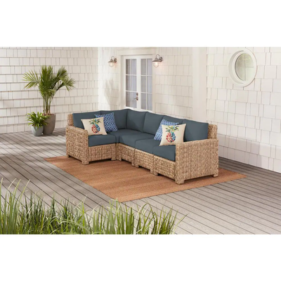 5-Piece Natural Tan Wicker Outdoor Patio Sectional Sofa
