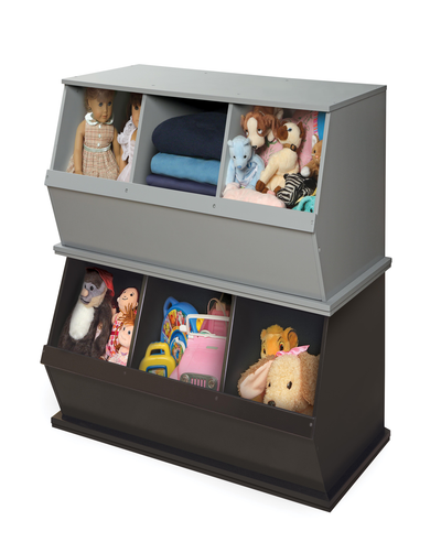 Children's Wooden Three Bin Stackable Storage Cubby 5.2 cu ft Capacity - Brown