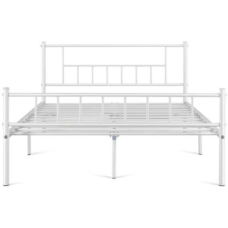 Easyfashion Metal Full Bed with Headboard and Footboard, White