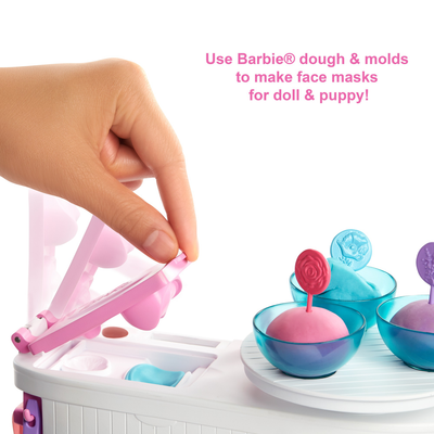 Barbie Face Mask Spa Day Playset, Blonde Barbie Doll, Puppy, Molding Toy & Dough Doll Playset